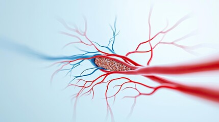 Poster - Abstract representation of blood vessels in red and blue, isolated on white background.