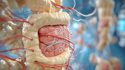 Poster - Close-up of human anatomy showing spinal cord and nerve structures.