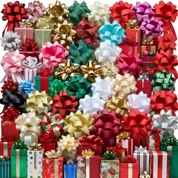 colors full Christmas Gift Pull Bows Ribbons ai genrative