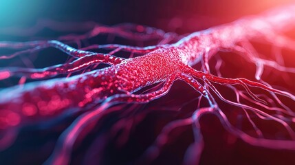 Poster - Detailed microscopic view of colorful neuron structure with vibrant colors.