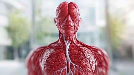 Poster - 3D rendering of a human circulatory system, detailed and anatomical with a blurred background.