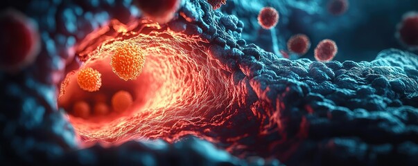 Aufkleber - Microscopic view of a cell with vibrant colors and textures, isolated background.