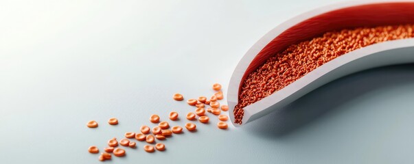 Poster - Red lentils spilling from a white bowl on a light background.