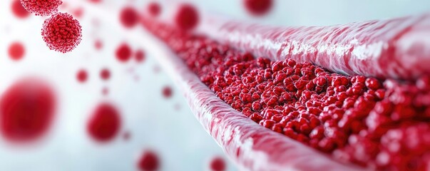 Poster - Red blood cells flowing through a blood vessel, isolated on white background.