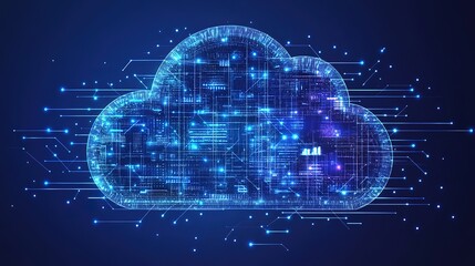 Poster - Line, internet and big data connection for cloud storage, artificial intelligence and coding. Blue, matrix and network connectivity for ai algorithm, quantum computing and programming background