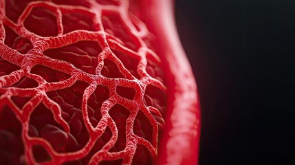 Poster - Close-up of intricate red blood vessel structure on dark background.