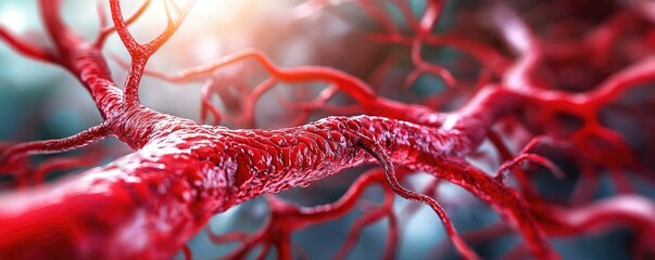 Poster - Close-up view of detailed red veins on a blurred background, showcasing blood vessels.