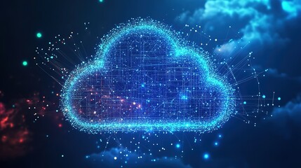 Poster - Line, internet and big data connection for cloud storage, artificial intelligence and coding. Blue, matrix and network connectivity for ai algorithm, quantum computing and programming background