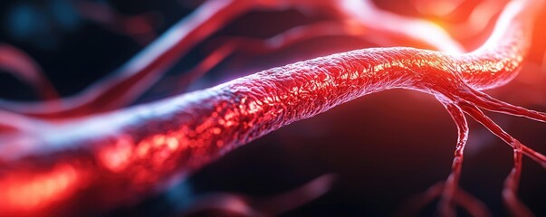 Poster - Close-up of a glowing blood vessel with intricate details on a dark background.