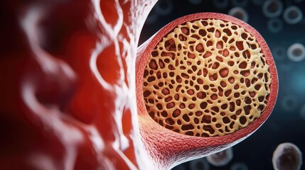 Poster - Close-up of human bone structure with intricate details on a dark background.