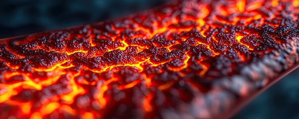 Poster - Close-up view of flowing lava with vibrant orange and red colors against dark background.