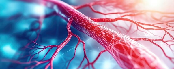 Poster - An artistic representation of human blood vessels under a colorful light.