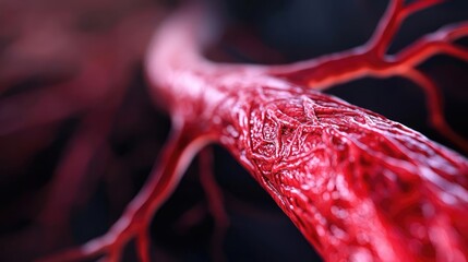 Poster - Close-up view of a red blood vessel, intricate details in macro photography.