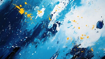 Poster - Abstract blue canvas artwork featuring vibrant splatters and dynamic oil paint strokes