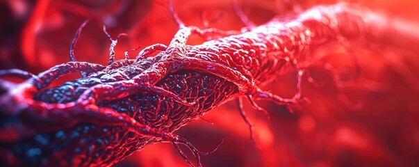 Poster - Microscopic view of a blood vessel with red and blue tones, detailed structure.