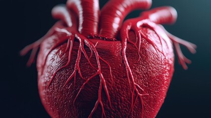 Poster - Realistic human heart with detailed veins on a dark background.