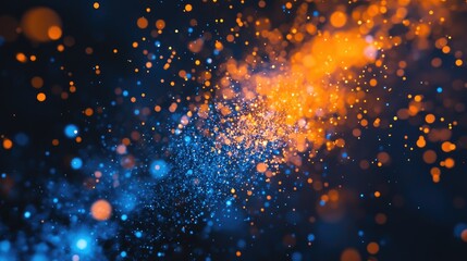 Poster - Dynamic dispersion effect background featuring textured blue and orange splashing particles symbolizing transformation creativity and knowledge