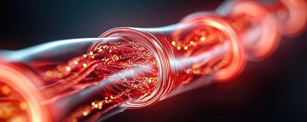 Poster - Abstract glowing red plasma tube on a dark background, digital art.