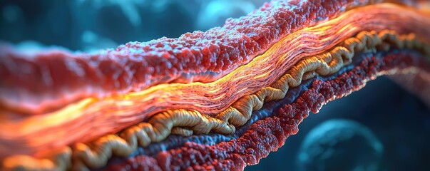 Poster - Detailed cellular structure with vibrant colors, abstract scientific background.