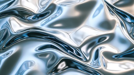 Poster - Close up of a reflective metal surface featuring smooth flowing waves and a shimmering metallic background