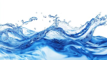 Poster - Abstract blue water flowing and splashing on a clean white background Suitable for banner or wallpaper use