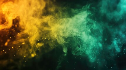 Poster - Green and yellow haze or mist on a dark background creating a neon smoke effect for your images