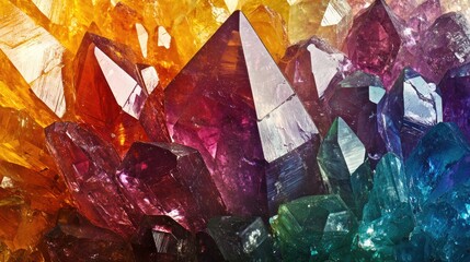 Poster - Colorful Multi Hued Crystals Detailed Close Up for Abstract Backgrounds and Artistic Themes