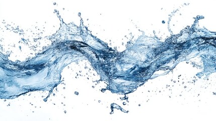 Poster - Abstract blue water flowing and splashing on a clean white background Suitable for banner or wallpaper use