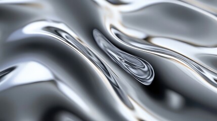 Poster - Close up of a reflective metal surface featuring smooth flowing waves and a shimmering metallic background
