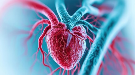 Poster - 3D illustration of human heart and blood vessels on a white isolated background.