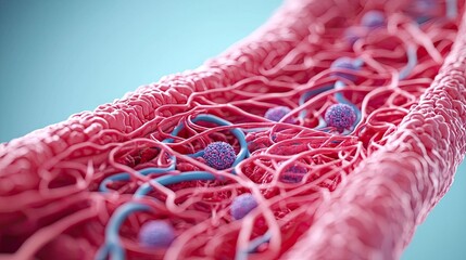 Poster - Microscopic view of blood vessels with detailed cellular structures.