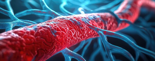 Poster - Detailed view of red blood vessels with blue capillaries, isolated background.