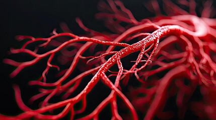 Poster - Detailed image of red vascular structure on a black background.