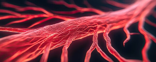 Poster - Detailed close-up of a red blood vessel against a dark background.
