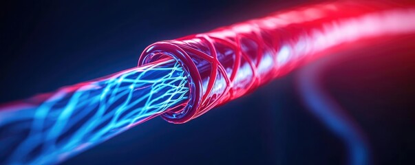 Poster - Abstract electric wire with glowing blue and red light elements against a dark background.