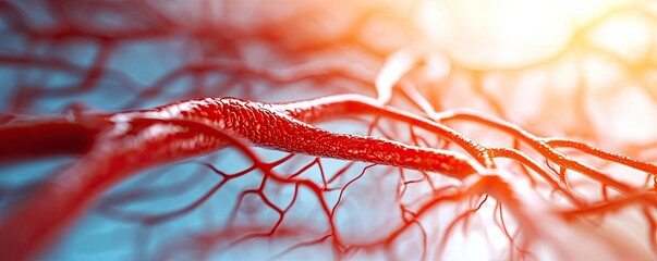 Poster - Close-up view of red blood vessel network, vibrant colors with soft focus background.