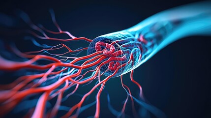 Poster - Colorful abstract representation of human blood vessels on a dark background.