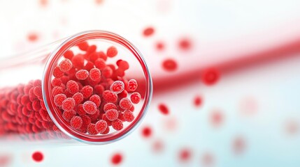 Poster - Red blood cells in a test tube, isolated against a soft, blurred background.