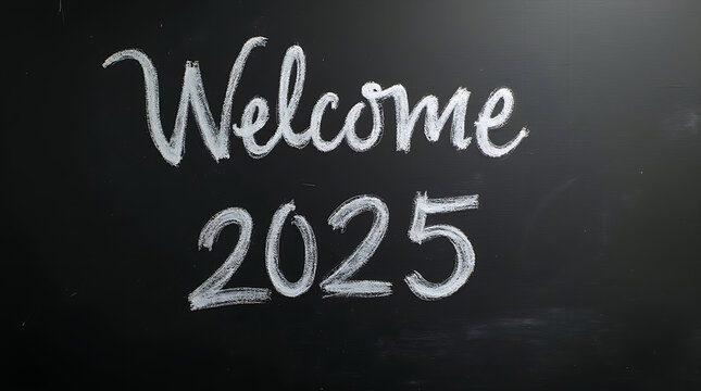 Welcome 2025, text on blackboard. New year, new beginning.