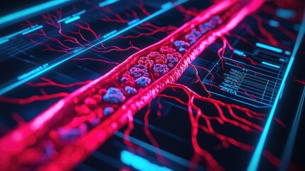 Poster - Digital representation of blood vessels and cells in vibrant colors.