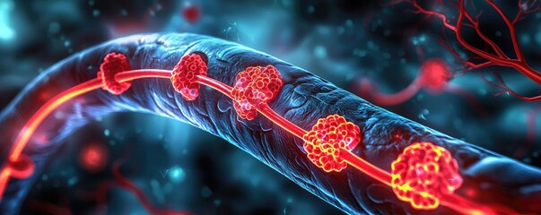 Poster - Detailed illustration of blood cells flowing through a vein, vibrant colors.