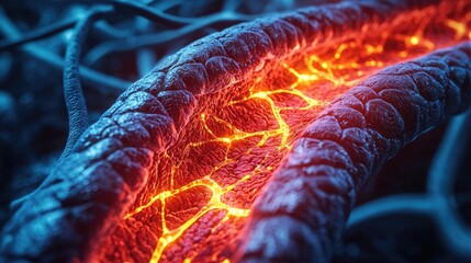 Poster - Detailed close-up of glowing lava texture in a vibrant blue background.