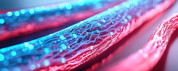 Poster - Close-up of glowing, colorful data cables with intricate details, abstract background.