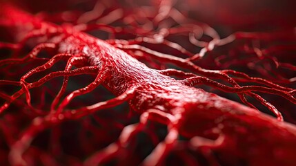 Poster - Detailed close-up of a red vascular structure on a dark background.