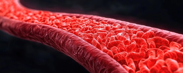 Poster - Detailed illustration of a blood vessel, red textures, white isolate background.