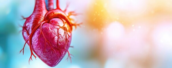 Aufkleber - Realistic human heart model, vibrant colors, isolated on abstract background.