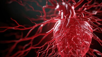 Poster - Detailed 3D rendering of human heart with complex vascular structure.