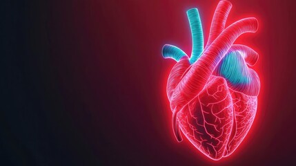 Poster - Neon heart illustration with vibrant colors on a dark background.