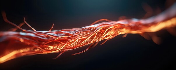 Poster - Close-up view of a vibrant red blood vessel on a dark background.