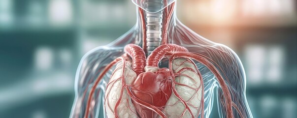 Poster - Human heart anatomy with blood vessels, scientific illustration, anatomical model.